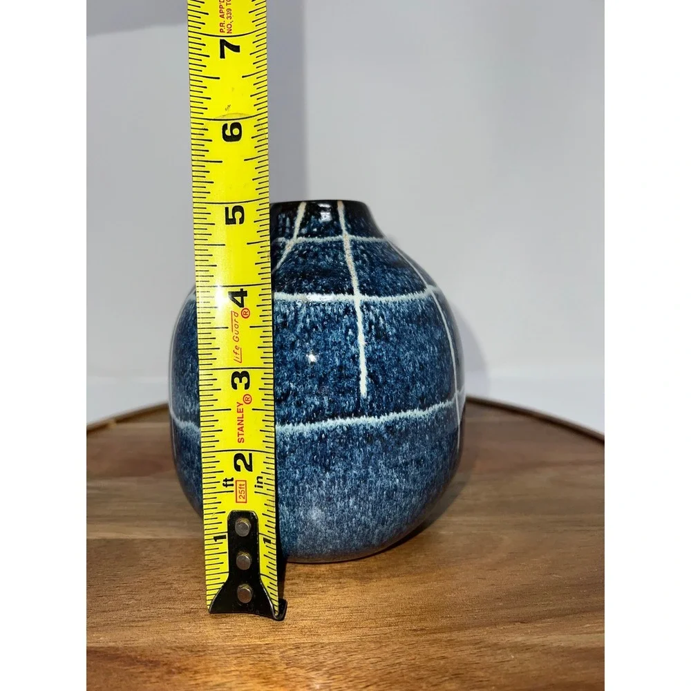 Modern‎ Blue Ceramic Vase Grid Pattern Home Decor Accent